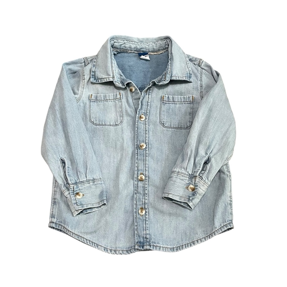 Old Navy Toddler Girls Long Sleeve Light Wash Denim Button Down Top Size 4T - Picture 3 of 5
